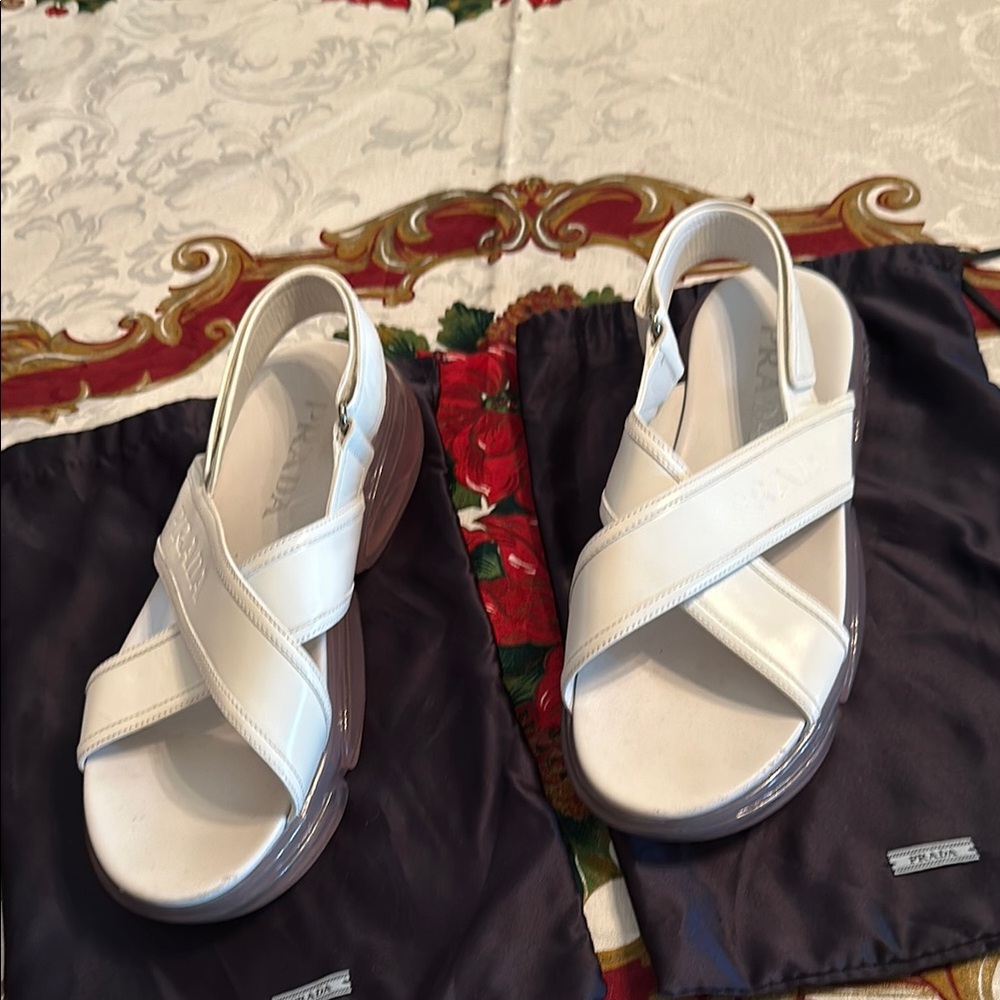 Prada Ivory Sandals with Black Dust Bags - Picture 9 of 9